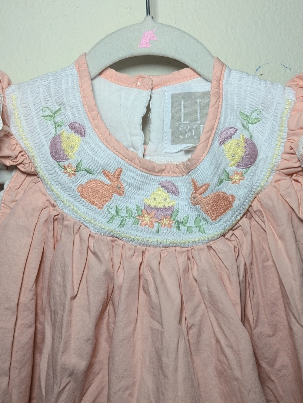 Lil Cactus Smocked Easter Dress Pink White Bunny Chick 100% Cotton Girls Size 2T